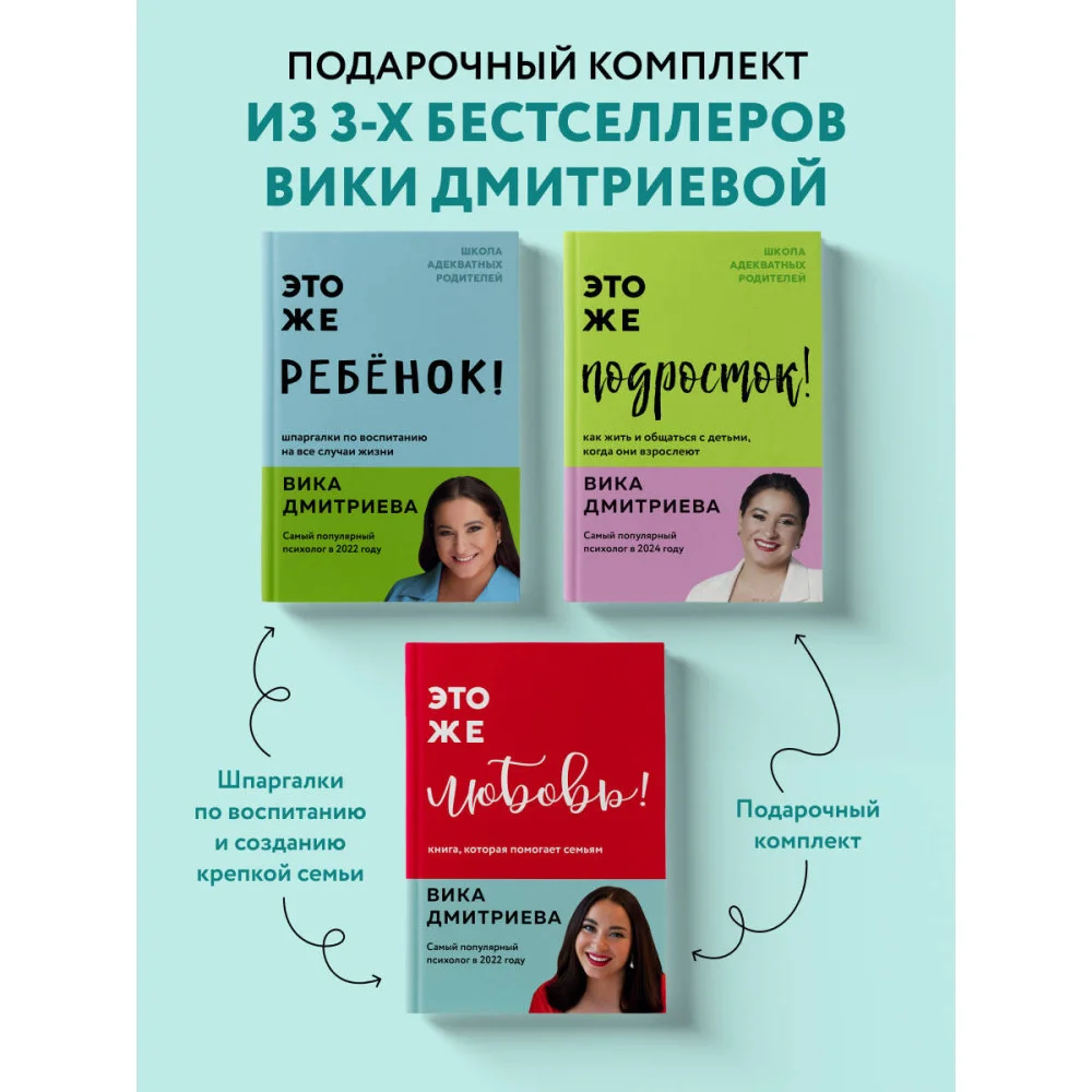 Комплект из 3-х книг Вики Дмитриевой: Это же ребёнок! +Это же подросток! + Это же любовь! (ИМ) Комплект из 3-х книг Вики Дмитриевой: Это же ребёнок! +Это же подросток! + Это же любовь! (ИМ)